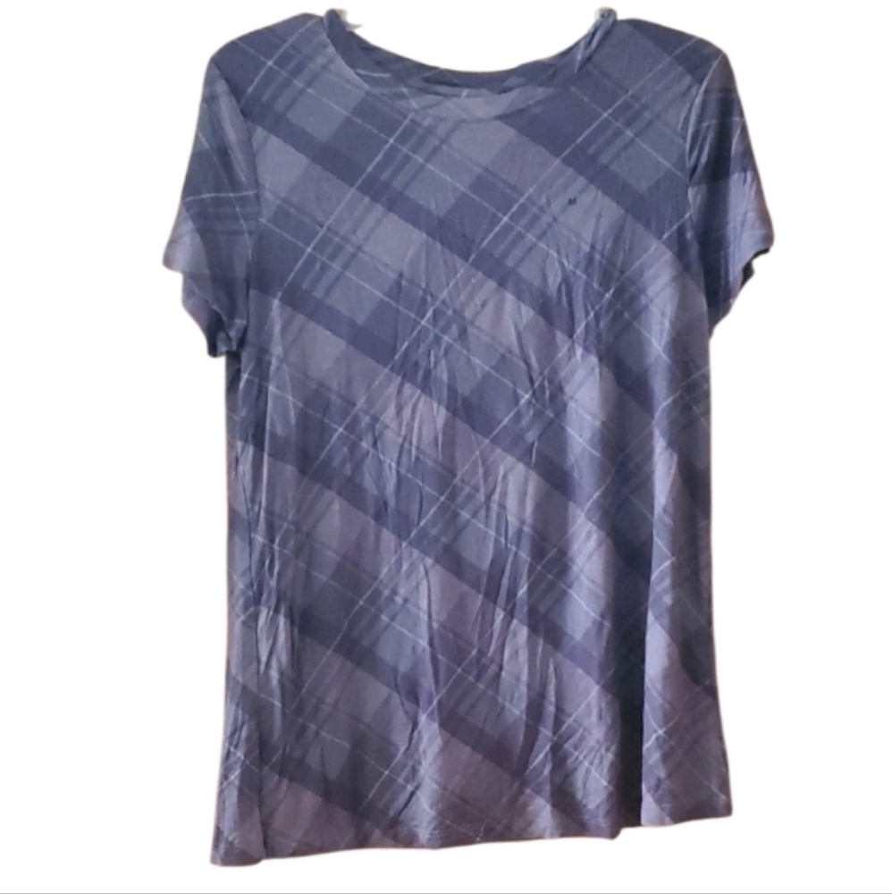 Maurices 24/7 Plaid Short‎ Sleeve Tee in Purple Size Medium